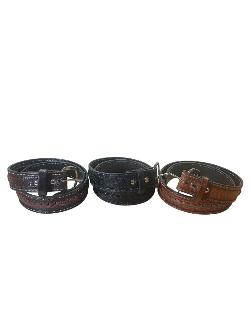 Genuine Leather Handmade Western Tooled Braided Stitched Belt Men 33 -3 Colors